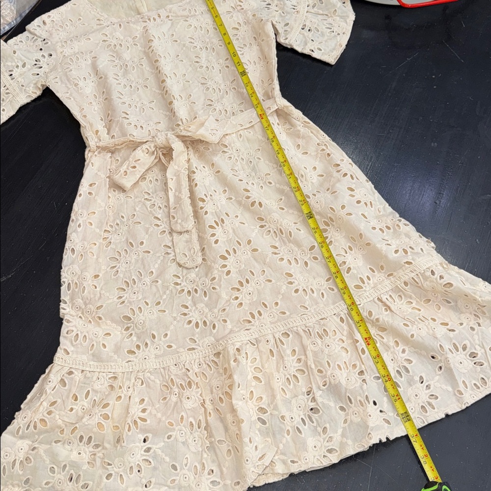 roolee cream colored eyelet dress. size xs. zipper. tie around waist. excellent. - Picture 8 of 8